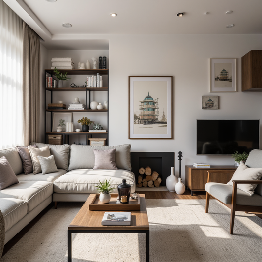 3D Printing in Home Decor, image of a modern living room with some 3d printed items placed throughout