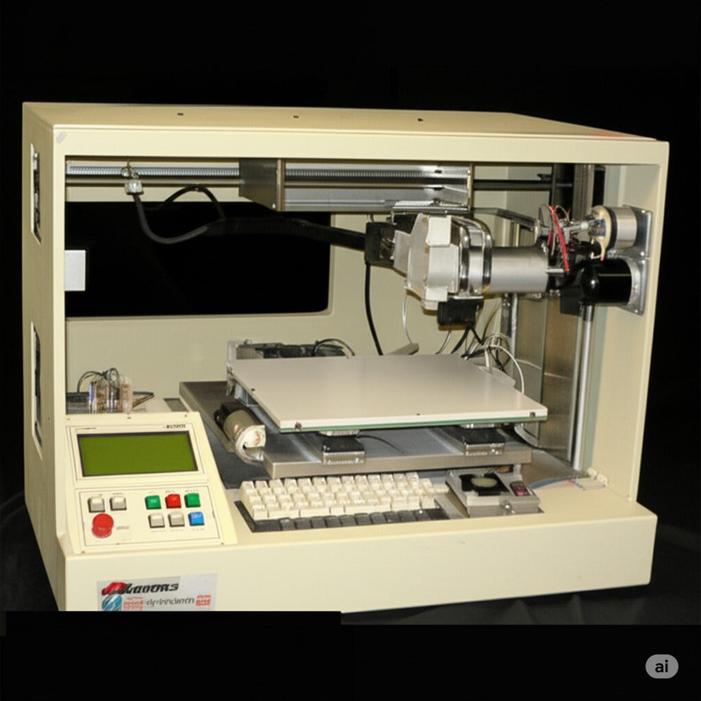 history of 3D printing. an old clunky boxy 3d printer