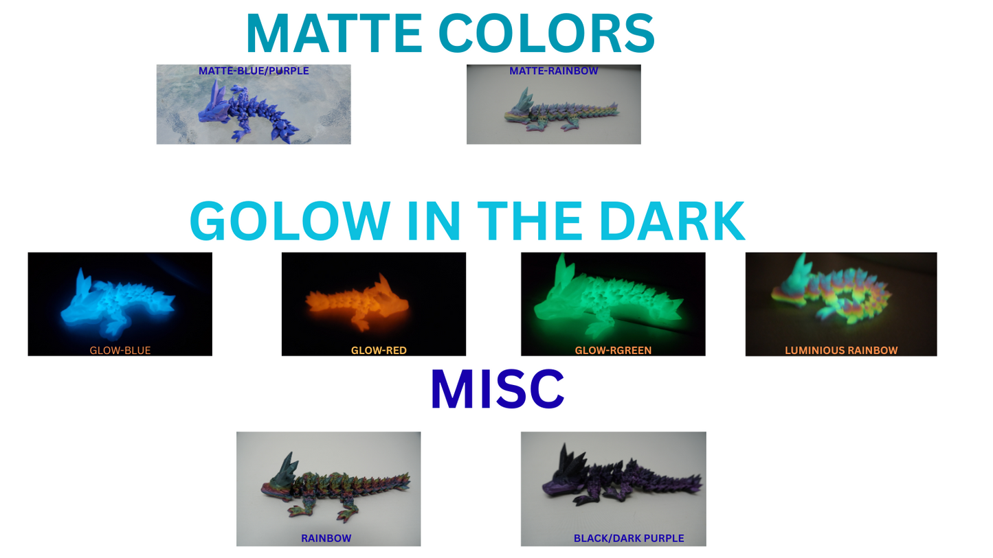 Display of glow-in-the-dark products with various colors on a white background.