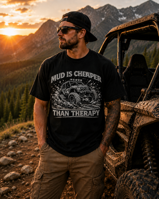 Mud Is Cheaper Than Therapy Shirt, UTV T-Shirt, Side By Side Graphic Tee, SXS Rider Gift, Off Road Adventure Apparel