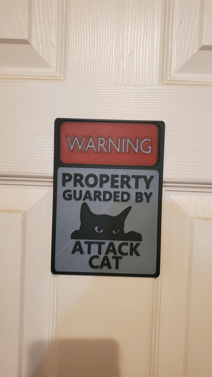 3d Printed Warning sign- Attack Cat-Funny