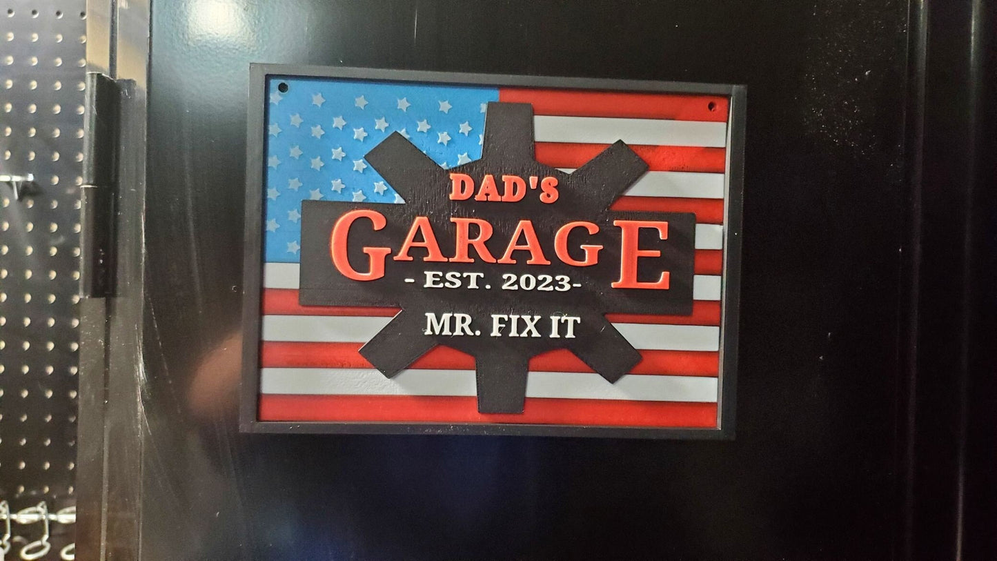 3D Printed Dad's Garage Sign, American Flag, Father's Day Gift
