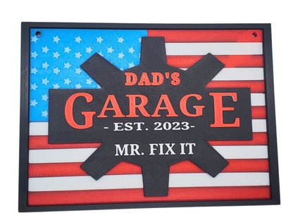 3D Printed Dad's Garage Sign, American Flag, Father's Day Gift