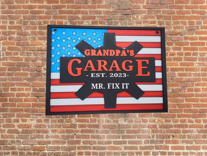 Grandpa's Garage Sign, 3D Printed American Flag, Father's Day Gift