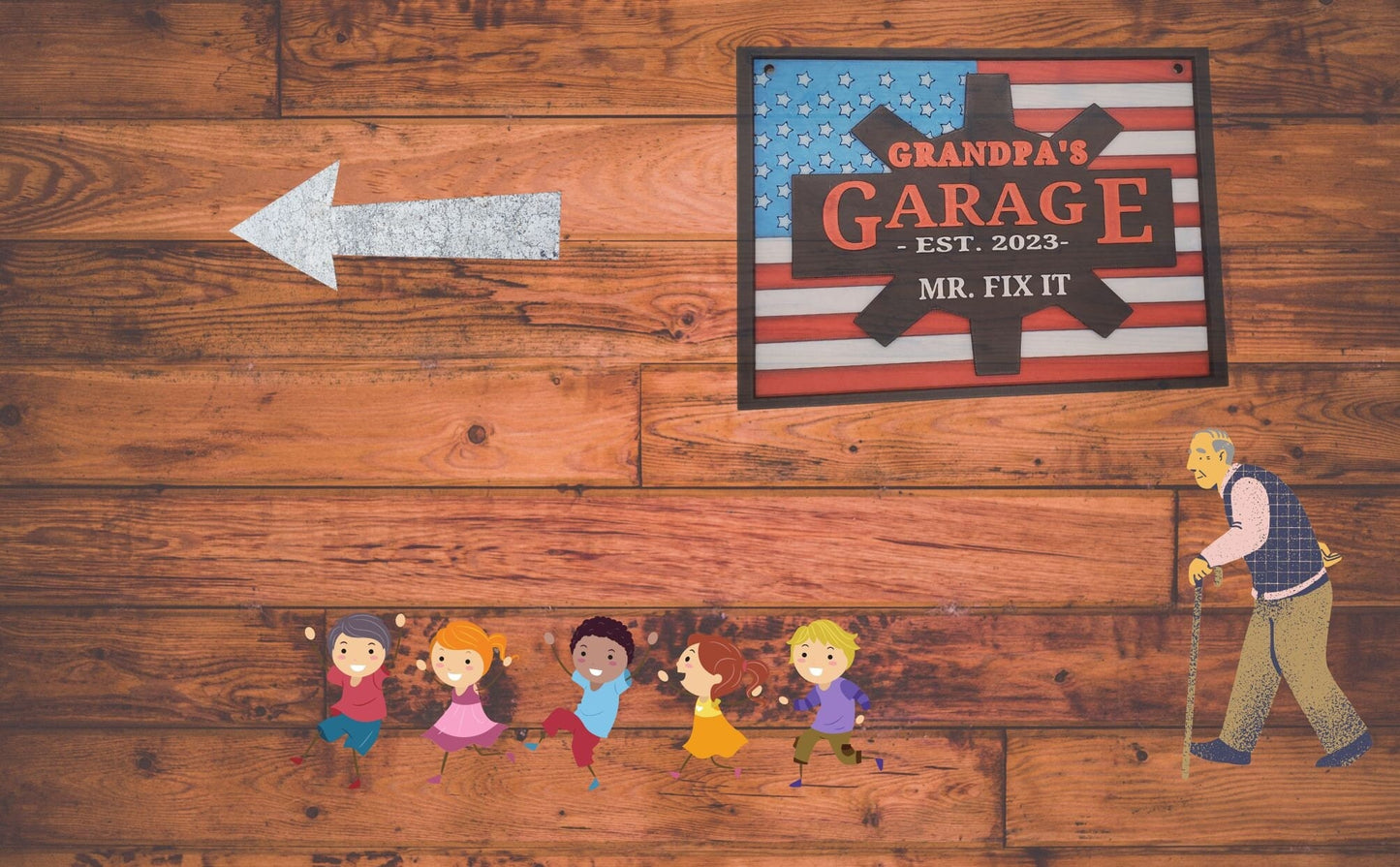 Grandpa's Garage Sign, 3D Printed American Flag, Father's Day Gift