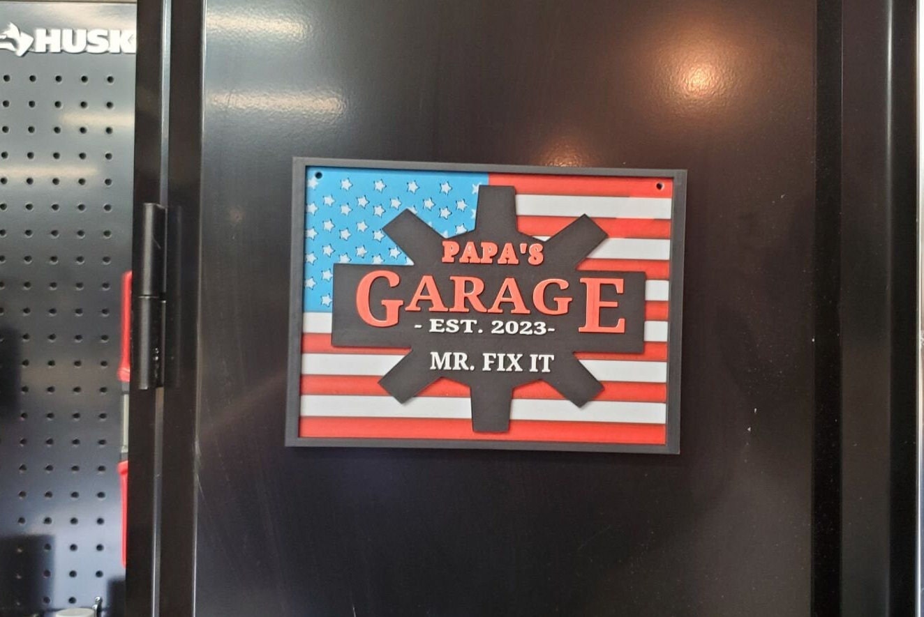 Papa's Garage Sign, 3D Printed American Flag, Father's Day Gift