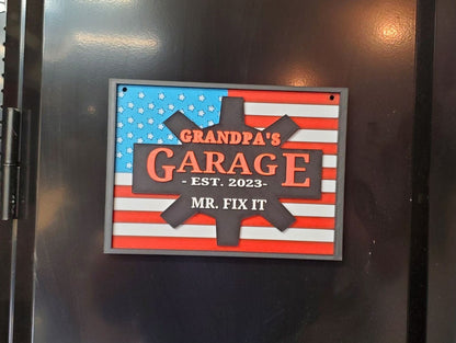 Grandpa's Garage Sign, 3D Printed American Flag, Father's Day Gift