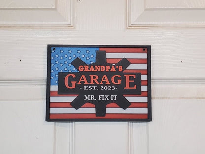 Grandpa's Garage Sign, 3D Printed American Flag, Father's Day Gift