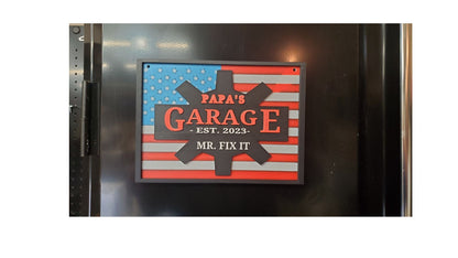 Papa's Garage Sign, 3D Printed American Flag, Father's Day Gift