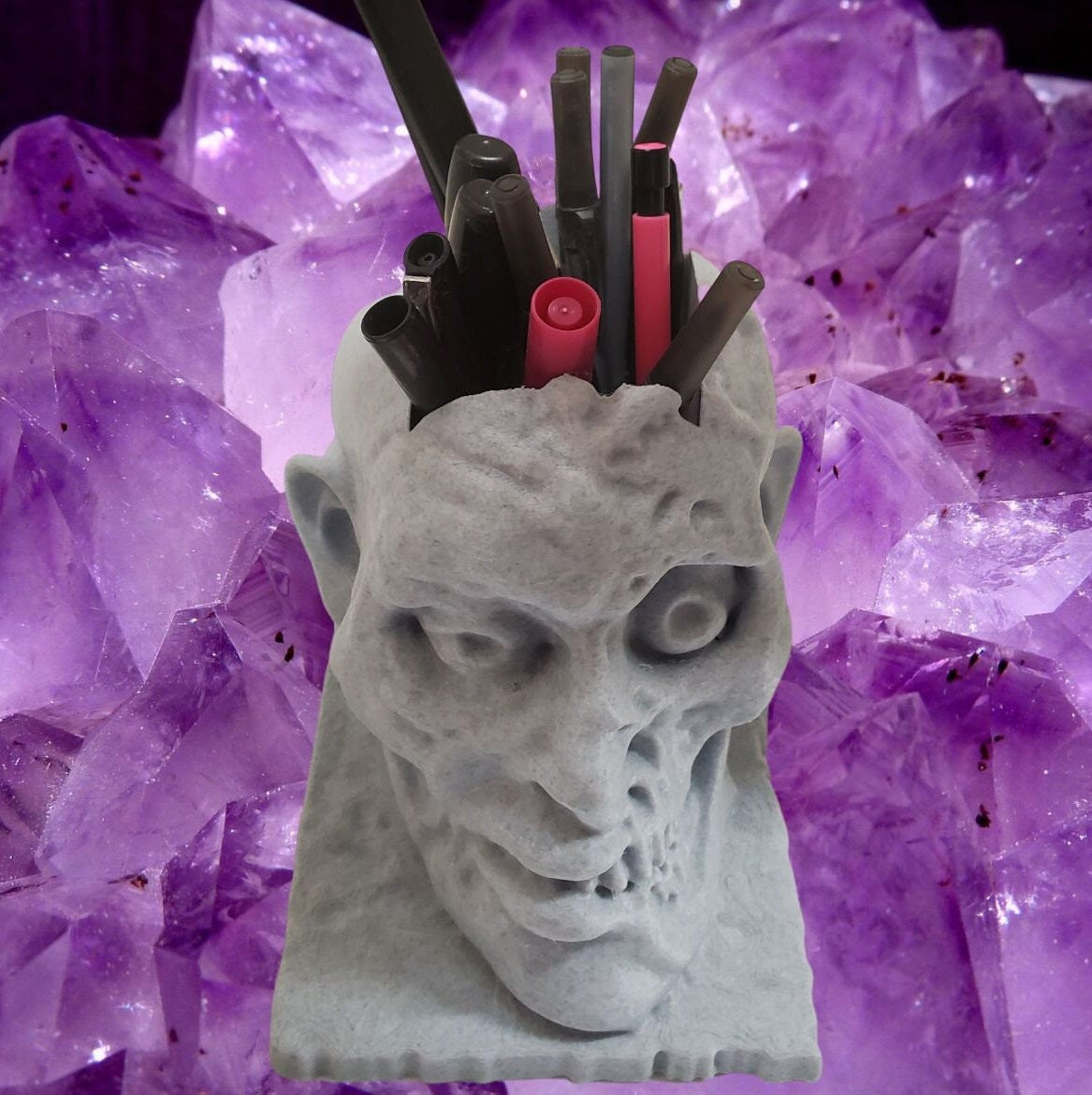 Zombie pencil holder,3D Printed -Spooky Planter-Horror planter-Goth Décor,3D Print Zombie Head Pen Holder, Zombie Gift, 3D Print Art,