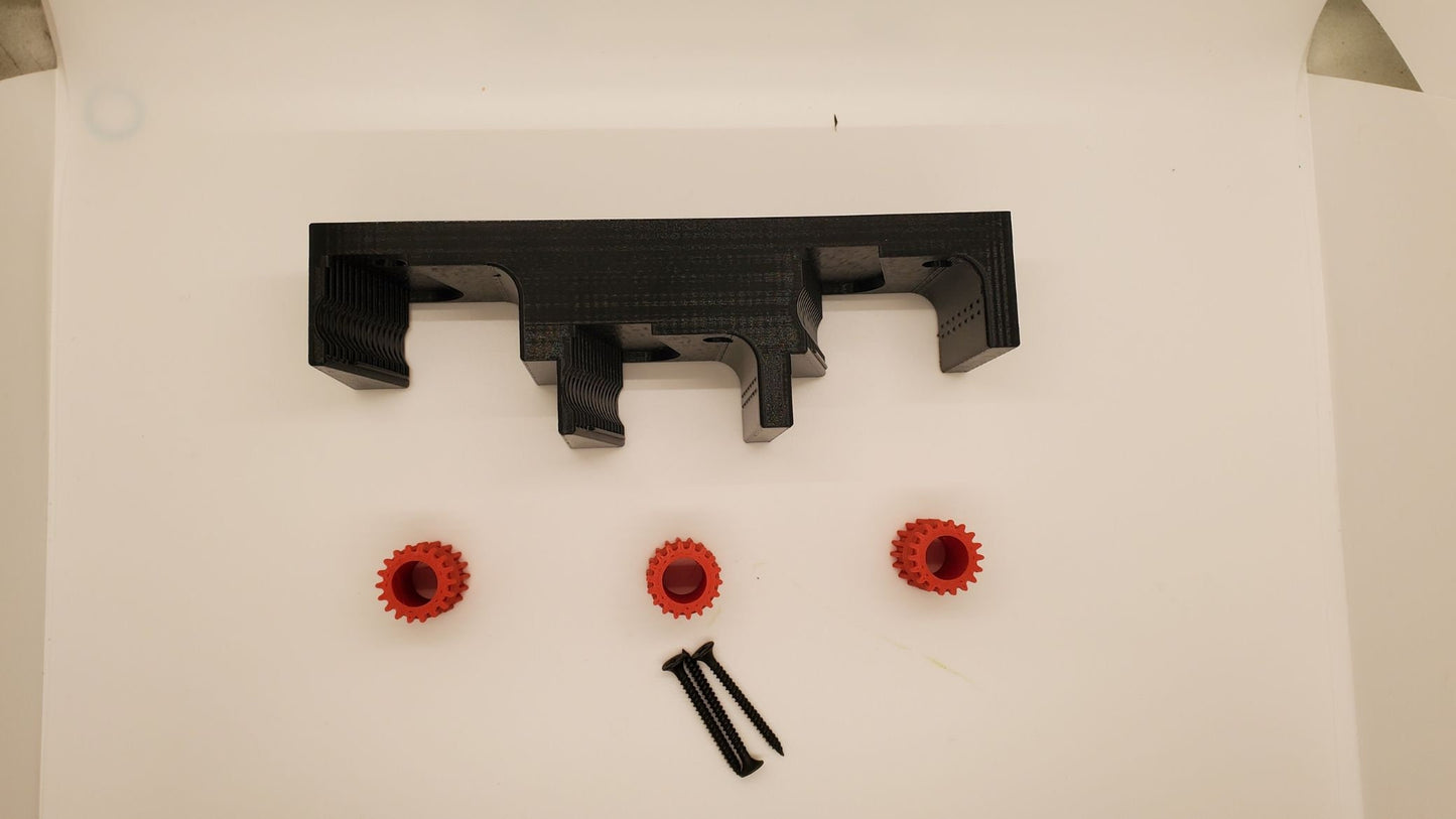 Wall Mounted Trio Broom Holder, PETG Plastic, Gravity Clamp