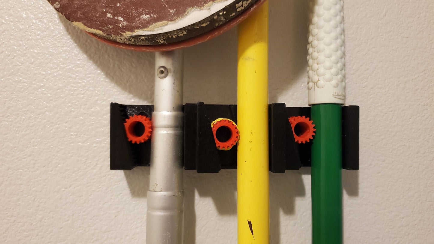 Wall Mounted Trio Broom Holder, PETG Plastic, Gravity Clamp
