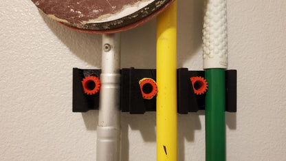 Wall Mounted Trio Broom Holder, PETG Plastic, Gravity Clamp