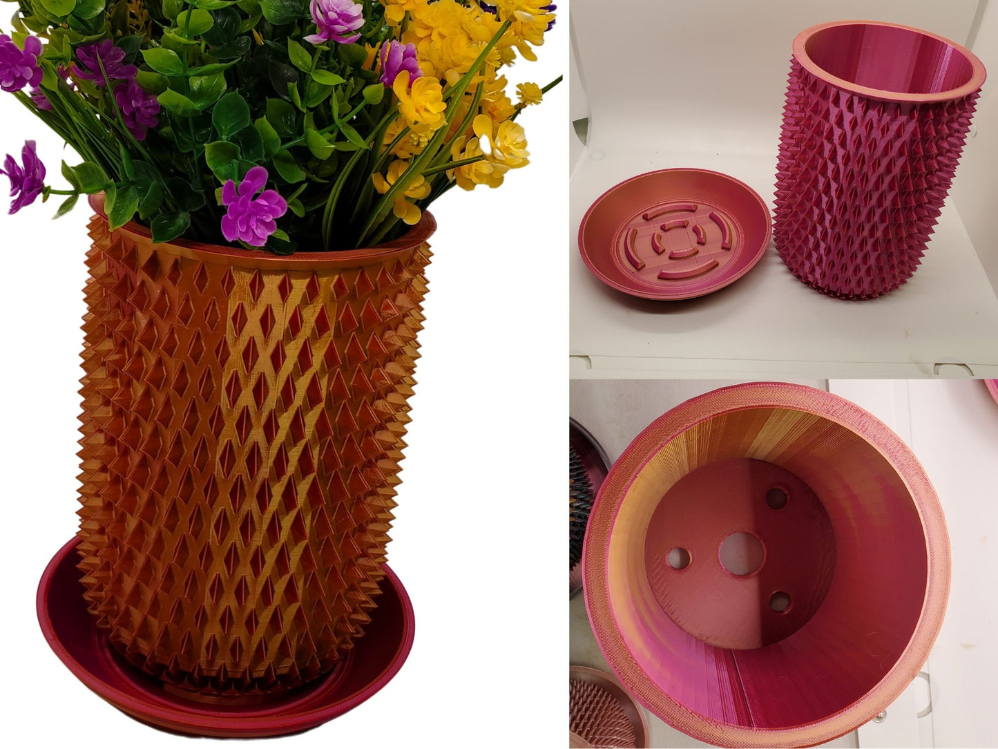 Indoor Planter Pot with Drainage- Innovative Spiked 3D Printed  for Flower and Succulents, Home and Office Décor