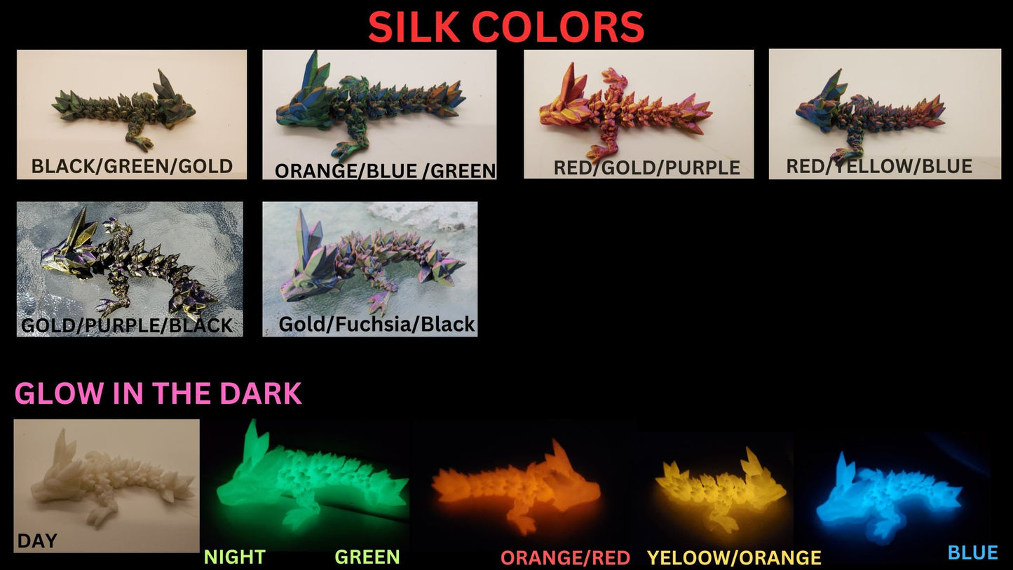 Dragon-Crystal Dragon-3d printed Dragon-Articulated  Dragon-3D Printed Sensory Stress Fidget-Articulated Crystal Dragon-Fidget-dragon fidget