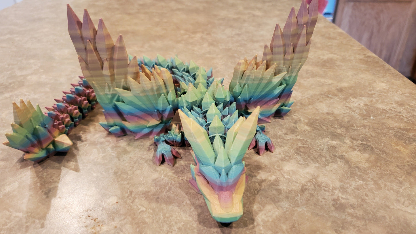 Winged Dragon-Crystal winged Dragon-3d printed Dragon-Articulated winged Dragon-3D Printed Sensory Stress Fidget-Fidget-Dragon fidget