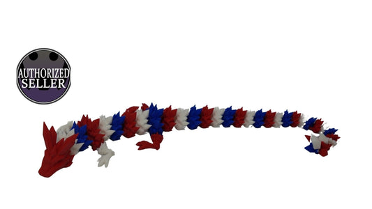 Red,white, and Blue Dragon-Crystal Dragon-3d printed Dragon-Articulated  Dragon-3D Printed Sensory Stress Fidget-Dragon-Fidget-dragon fidget