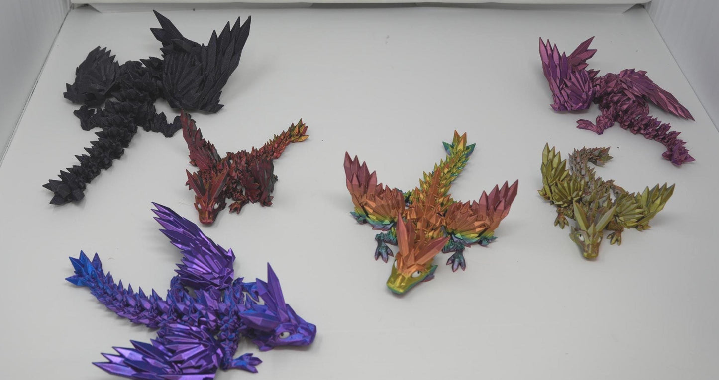 Baby Winged Dragon-Crystal winged Dragon-3d printed Dragon-Articulated winged Dragon-3D Printed Sensory Stress Fidget-Fidget-Dragon fidget