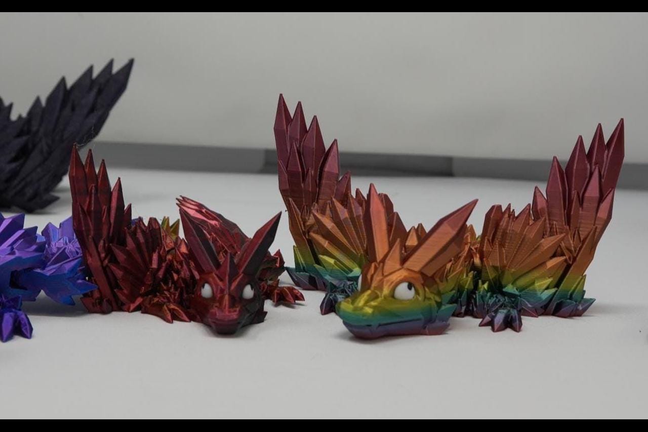 Baby Winged Dragon-Crystal winged Dragon-3d printed Dragon-Articulated winged Dragon-3D Printed Sensory Stress Fidget-Fidget-Dragon fidget