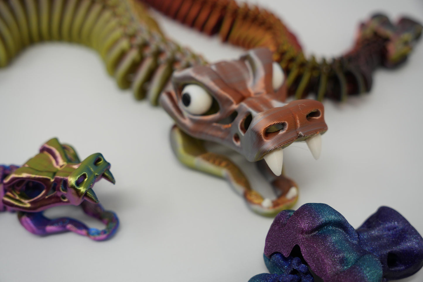 Articulated Skeleton Snake Fidget Toy, 3D Printed Slithery Stress Relief