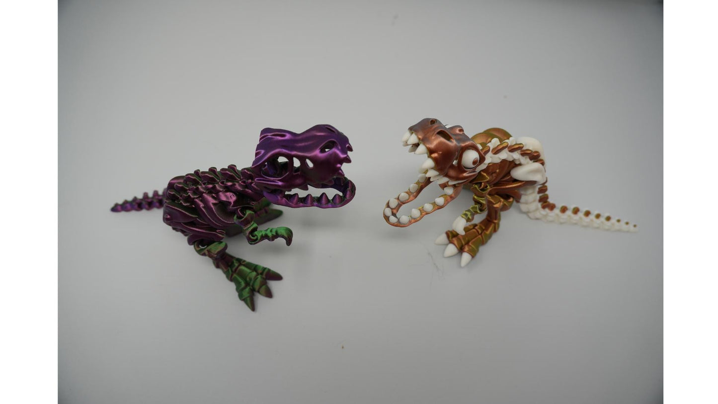 3D Printed Articulating T-Rex Skeleton, Dinosaur Fidget Toy