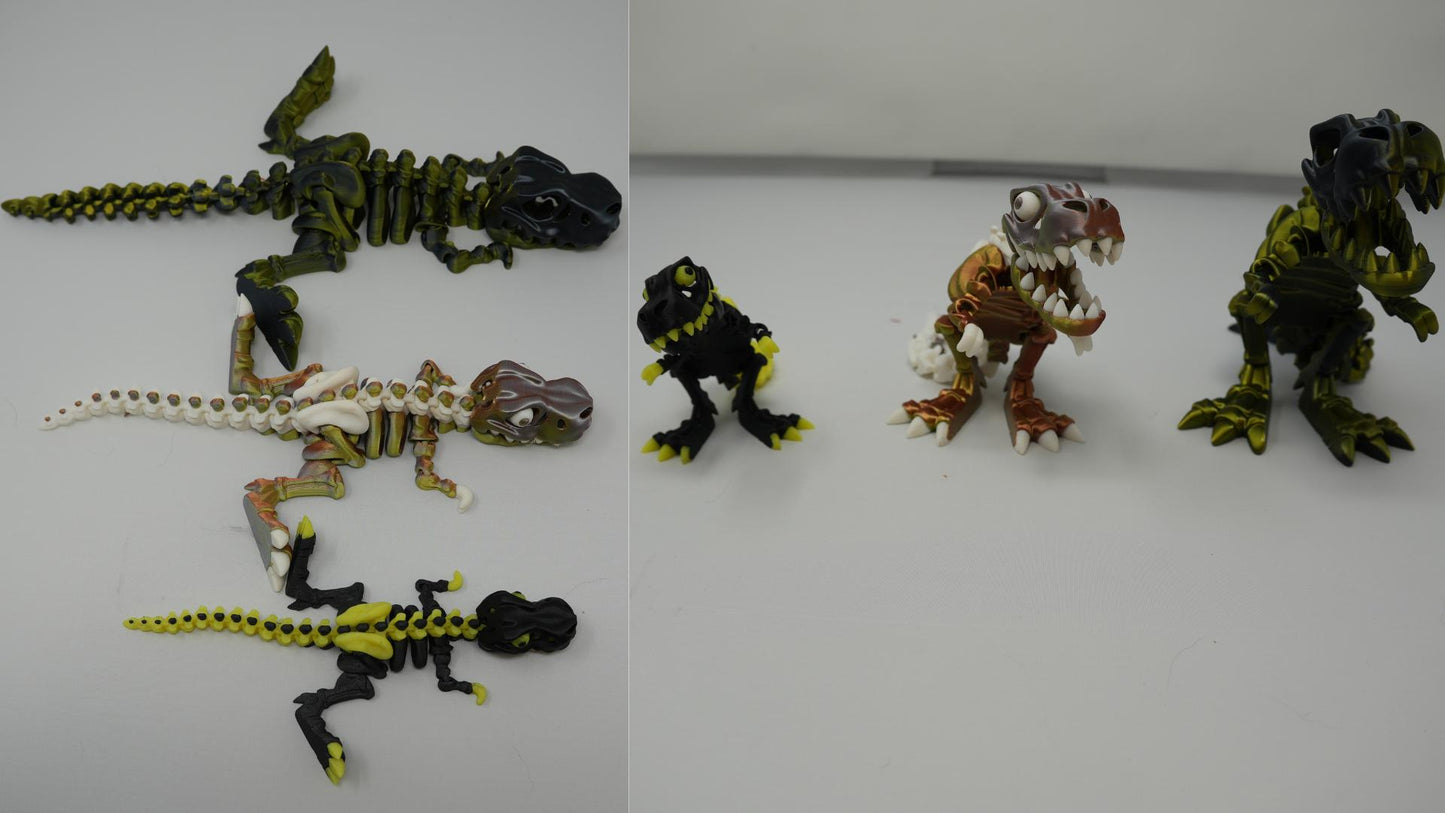 3D Printed Articulating T-Rex Skeleton, Dinosaur Fidget Toy