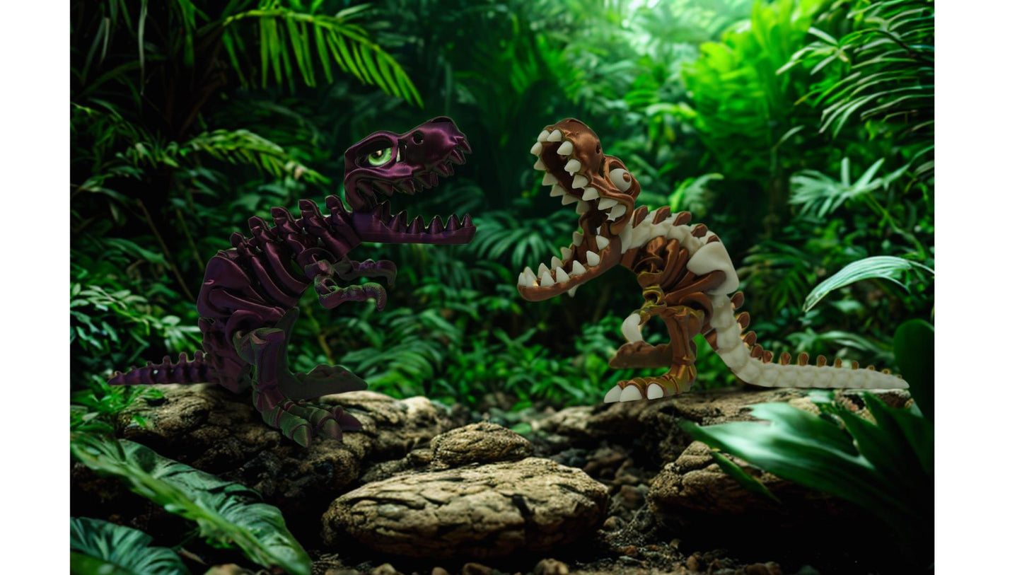 3D Printed Articulating T-Rex Skeleton, Dinosaur Fidget Toy