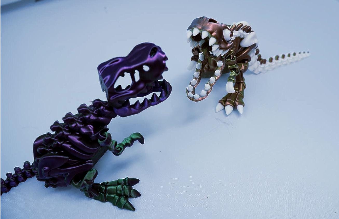 3D Printed Articulating T-Rex Skeleton, Dinosaur Fidget Toy