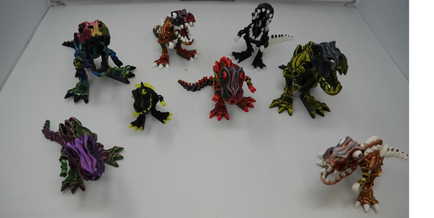 3D Printed Articulating T-Rex Skeleton, Dinosaur Fidget Toy
