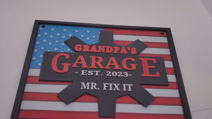 Grandpa's Garage Sign, 3D Printed American Flag, Father's Day Gift