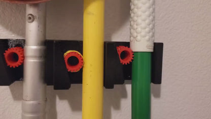 Wall Mounted Trio Broom Holder, PETG Plastic, Gravity Clamp